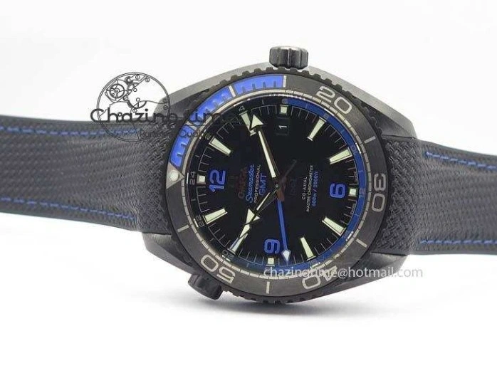 0428 Unique Planet Ocean 45mm Real Ceramic Blue BP-Maker Best Edition Black Dial On Nylon Rubber Strap A 8184
